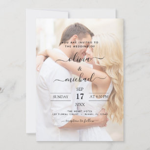 Modern Black and White Overlay Photo Wedding Invitation