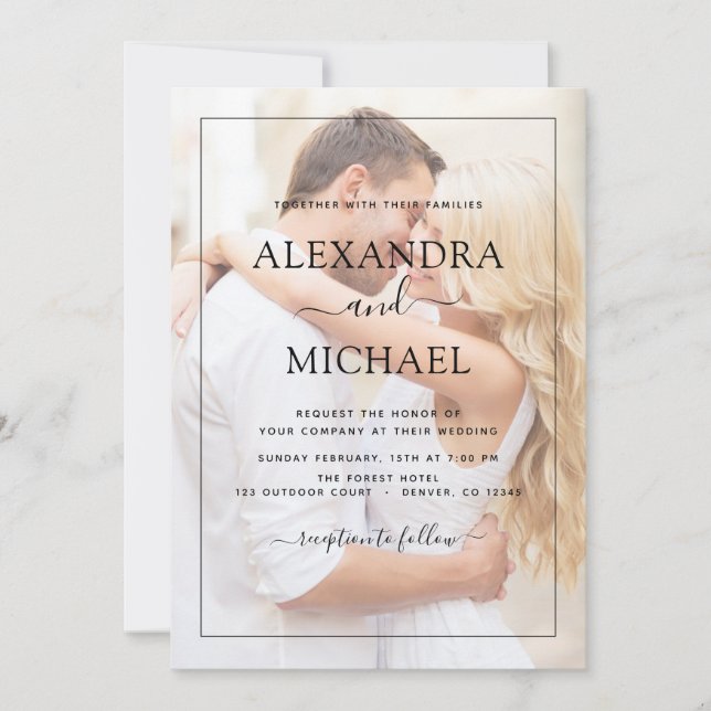 Modern Black and White Overlay Photo Wedding Invitation (Front)