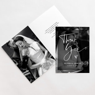 Modern Black and White Overlay Photo Wedding Thank You Card