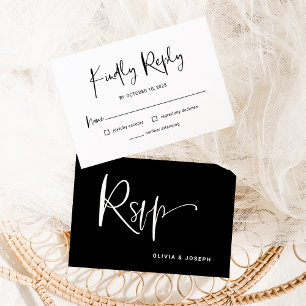 Modern Black and White Overlay Wedding RSVP Card