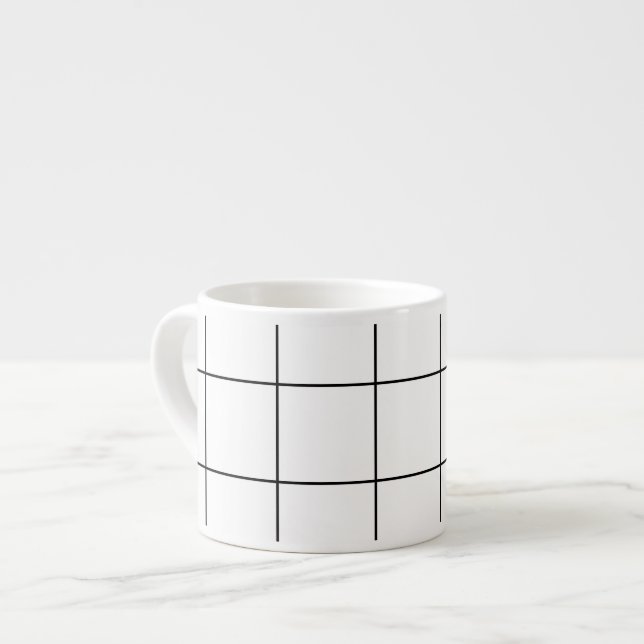 Modern Black and White Oversized Grid Espresso Mug (Front Left)