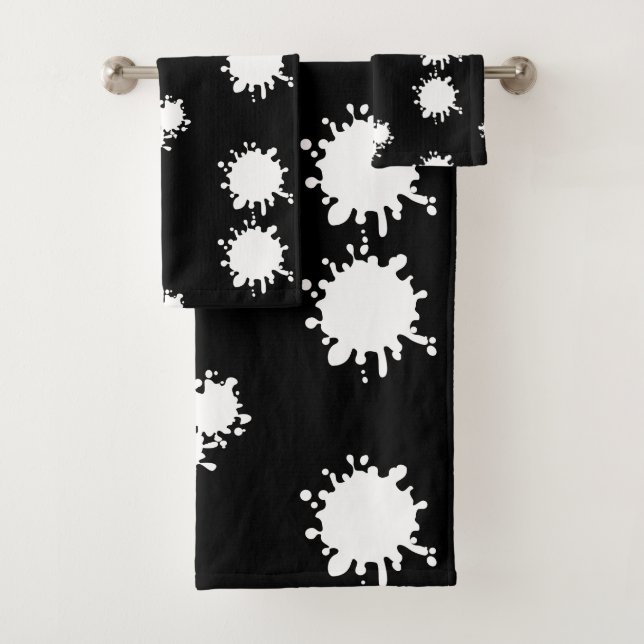 Modern Black And White Paint Splatter  Bath Towel Set (Insitu)