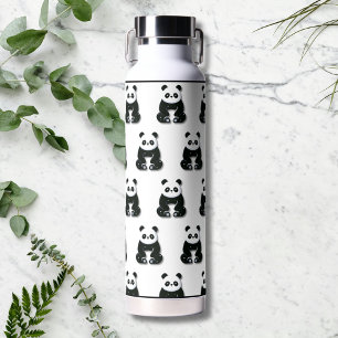 Modern Black and White Panda Bear Pattern Water Bottle