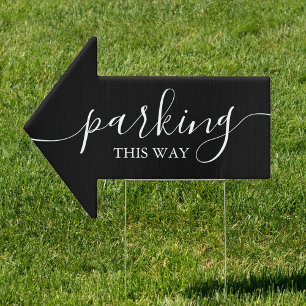Modern Black and White Parking This Way Arrow Garden Sign