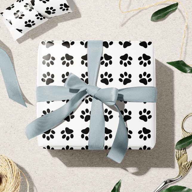 Modern Black and White Paw Print Pattern 2 Wrapping Paper (Creator Uploaded)