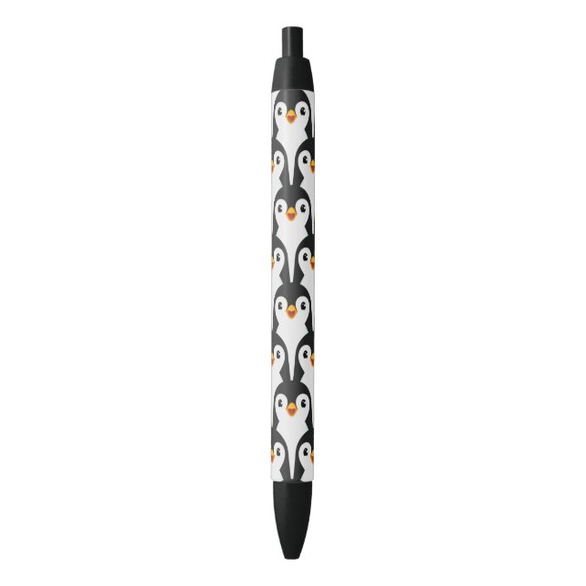 Modern Black and White Penguin Pattern Black Ink Pen (Front Vertical)