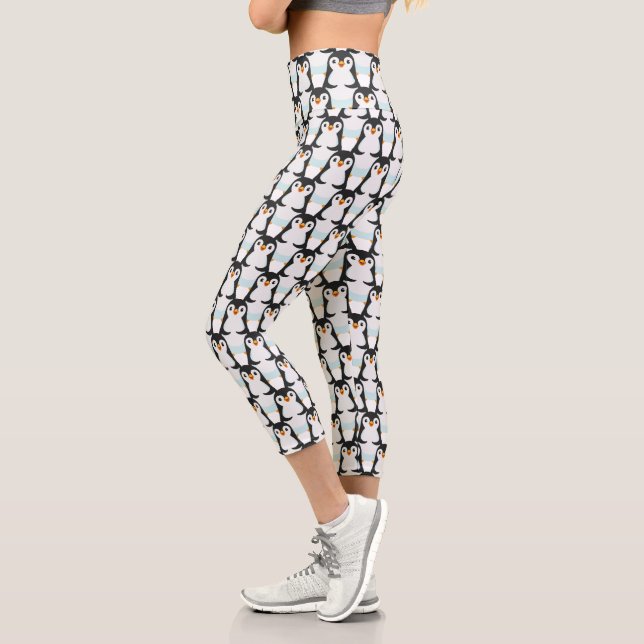 Modern Black and White Penguin Pattern Capri Leggi Leggings (Left)