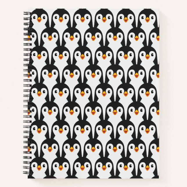 Modern Black and White Penguin Pattern Notebook (Front)