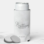 Modern Black and White Personalised Bridesmaids Seltzer Can Cooler<br><div class="desc">Modern Black and White Personalised Bridesmaids Gifts
featuring personalised bridesmaid's name in grey elegant script font style with title in modern sans serif font style on white marble background.

Also perfect for groomsmen,  best man,  father of the bride,  maid of honour,  flower girl,  mother of the bride and more.</div>
