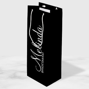 Modern Black and White Personalised Bridesmaids Wine Gift Bag
