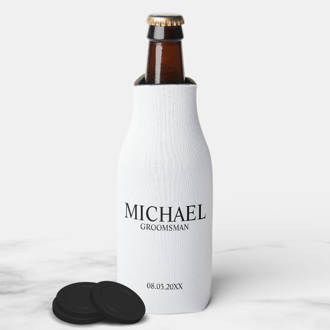 Modern Black and White Personalised Groomsman Bottle Cooler (Creator Uploaded)