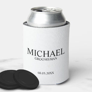 Modern Black and White Personalised Groomsman Can Cooler