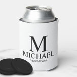 Modern Black and White Personalised Groomsman Can Cooler<br><div class="desc">Modern Black and White Personalised Groomsman Gifts
featuring personalised monogram,  groomsman's name and title in classic serif font style.

Also perfect for Best Man,  Father of the Bride and more.</div>