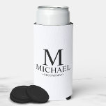 Modern Black and White Personalised Groomsman Can  Seltzer Can Cooler<br><div class="desc">Modern Black and White Personalised Groomsman Gifts
featuring personalised monogram,  groomsman's name and title in black classic serif font style on white background.

Also perfect for Best Man,  Father of the Bride and more.</div>