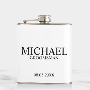 Modern Black and White Personalised Groomsman Hip Flask