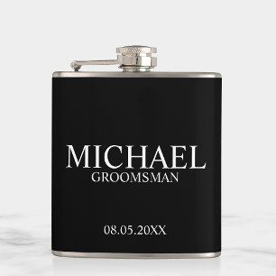 Modern Black and White Personalised Groomsman Hip Flask