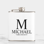 Modern Black and White Personalised Groomsman Hip Flask<br><div class="desc">Modern Black and White Personalised Groomsman Gifts
featuring personalised monogram,  groomsman's name and title in classic serif font style.

Also perfect for Best Man,  Father of the Bride and more.</div>