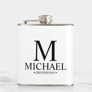 Modern Black and White Personalised Groomsman Hip Flask