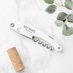 Modern Black and White Personalised Groomsman Wait Corkscrew