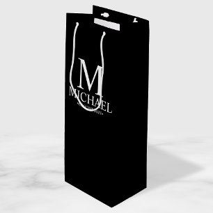 Modern Black and White Personalised Groomsman Wine Gift Bag