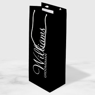 Modern Black and White Personalised Groomsman Wine Gift Bag