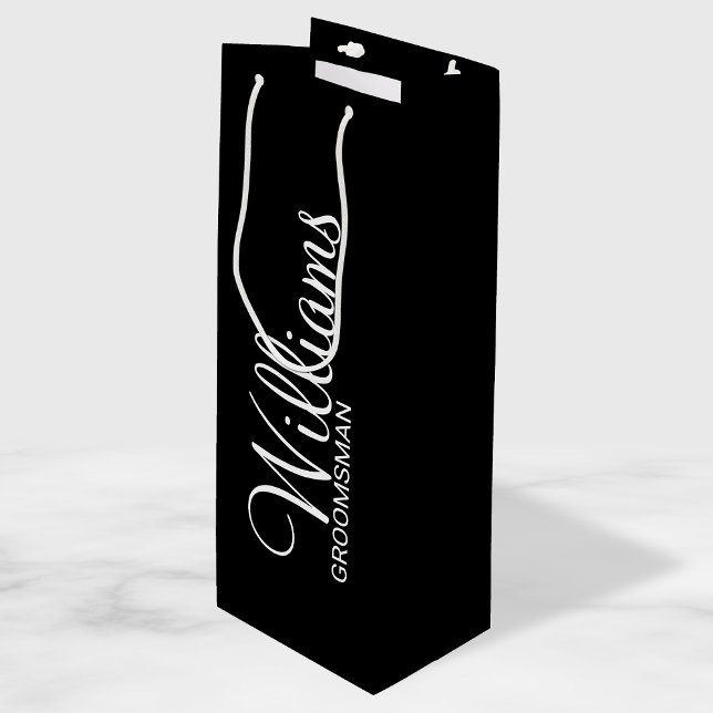 Modern Black and White Personalised Groomsman Wine Gift Bag (Creator Uploaded)