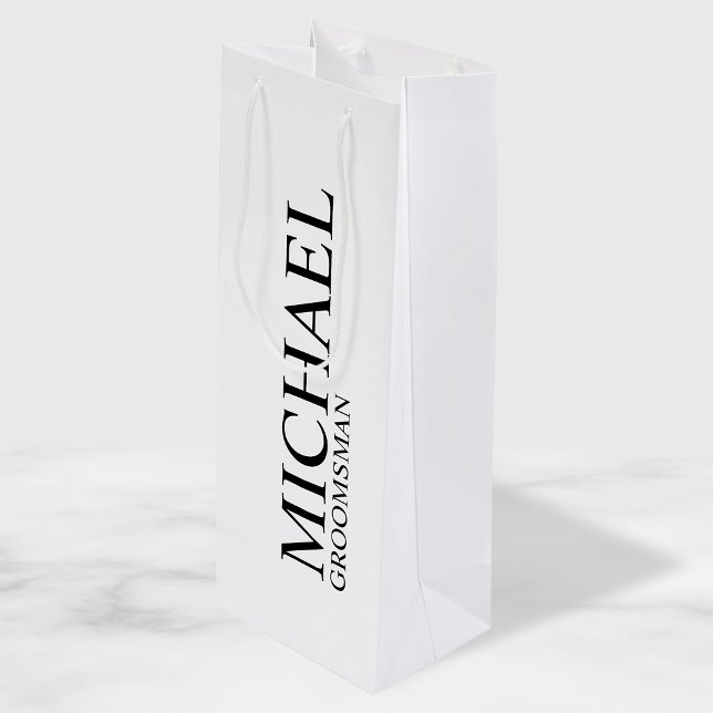 Modern Black and White Personalised Groomsman Wine Gift Bag (Creator Uploaded)
