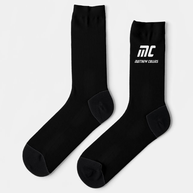 Modern Black and White Personalized Monogram Socks (Left)