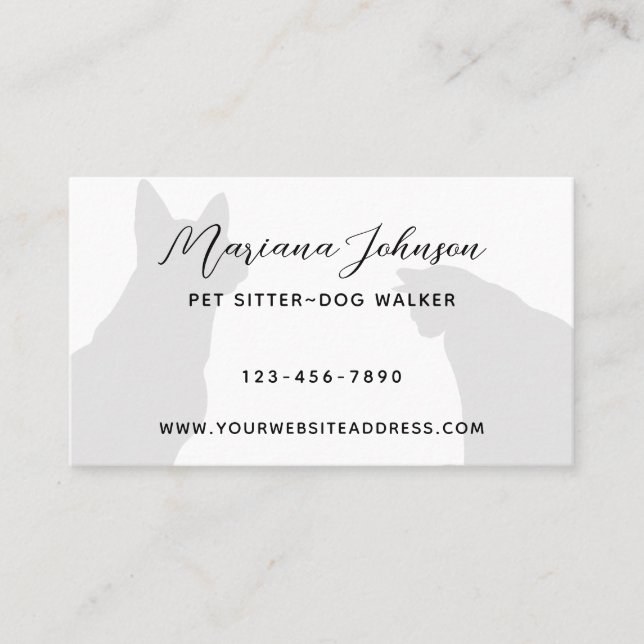 Modern Black and White Pet Sitter Dog Walker Photo Business Card (Front)