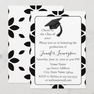 Modern Black and White Petal Graduation Party  Invitation