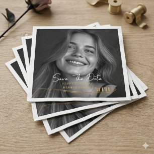 Modern Black and White Photo 21st Birthday Save th Napkin