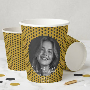 Modern Black and White Photo 21st Birthday Save th Paper Cups