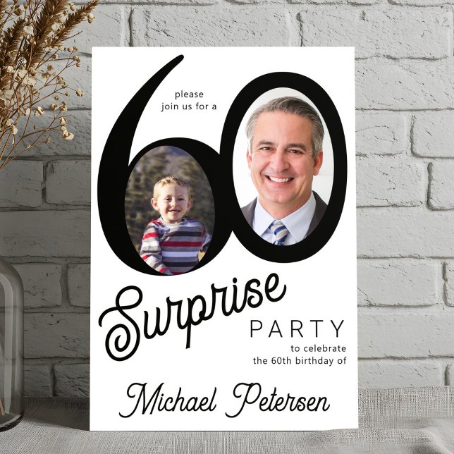 Modern black and white photo 60th birthday party invitation (Creator Uploaded)