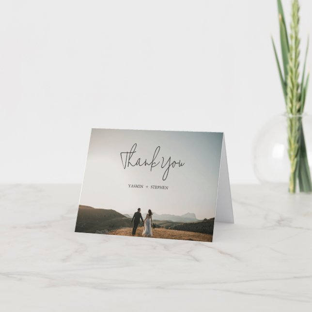 Modern Black and White Photo Chic Wedding Thank You Card (Front)
