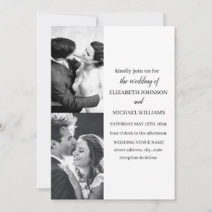 Modern Black and White Photo Collage Wedding Invitation