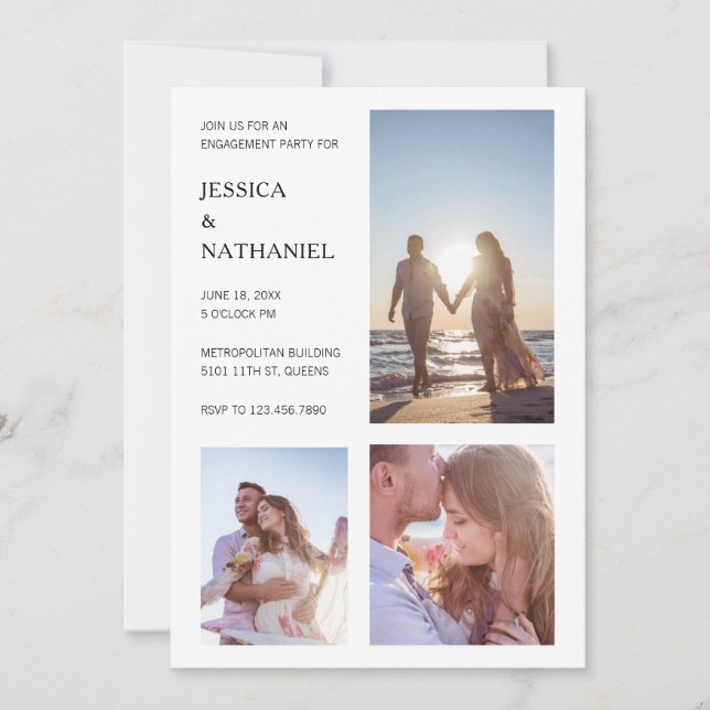 Modern Black and White Photo Engagement Party Invitation (Front)