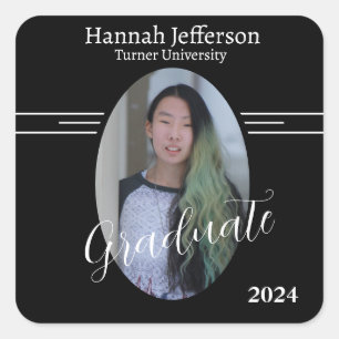 Modern Black and White Photo Graduation Square Sticker