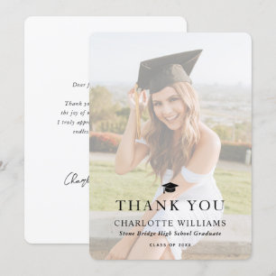 Modern Black and White Photo Graduation Thank You Card