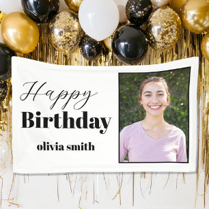 Modern Black and White Photo Happy Birthday Banner