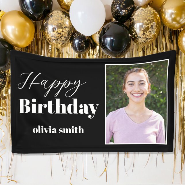 Modern Black and White Photo Happy Birthday Banner (Creator Uploaded)