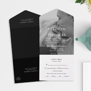 Modern Black And White Photo Meal Choice RSVP All In One Invitation