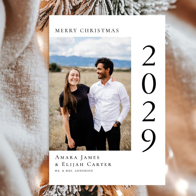 Modern Black and White Photo Merry Christmas Holiday Card (Creator Uploaded)