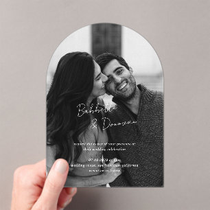 Modern Black and White Photo Minimalist Wedding Acrylic Invitations