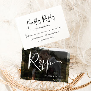 Modern Black and White Photo Overlay   Wedding RSVP Card