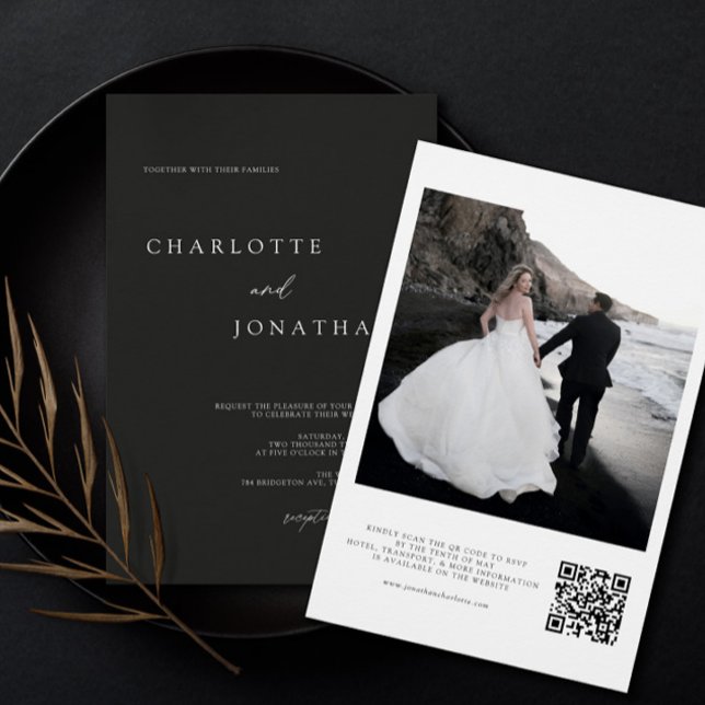 Modern Black and White Photo QR Code Wedding Invitation (Creator Uploaded)