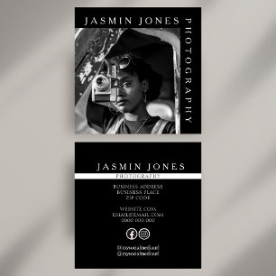 Modern Black and White Photo Square Business Card