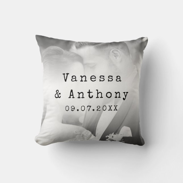 Modern Black and White Photo Wedding Anniversary Cushion (Front)