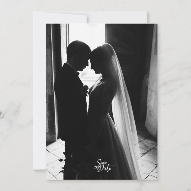 Modern black and white Photo Wedding Invitation (Back)