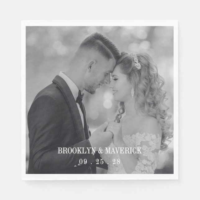 Modern Black And White Photo Wedding Napkin (Front)