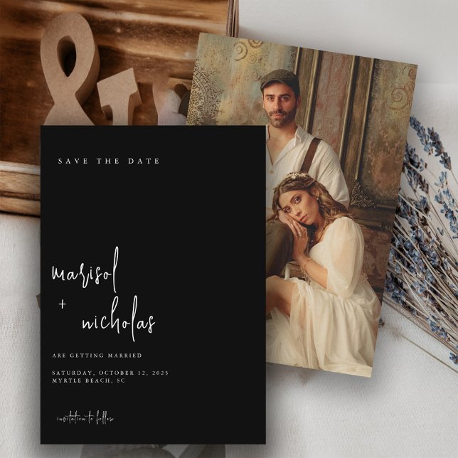 Modern Black and White Photo Wedding  Save The Date (Creator Uploaded)